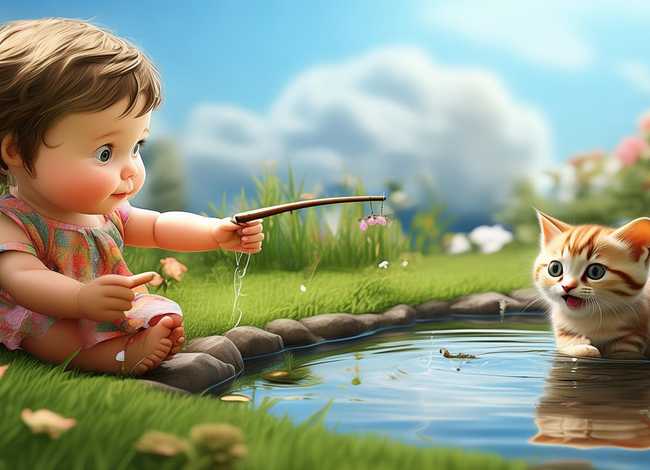 小猫钓鱼的故事小孩完整版，小猫钓鱼的故事小孩完整版图片