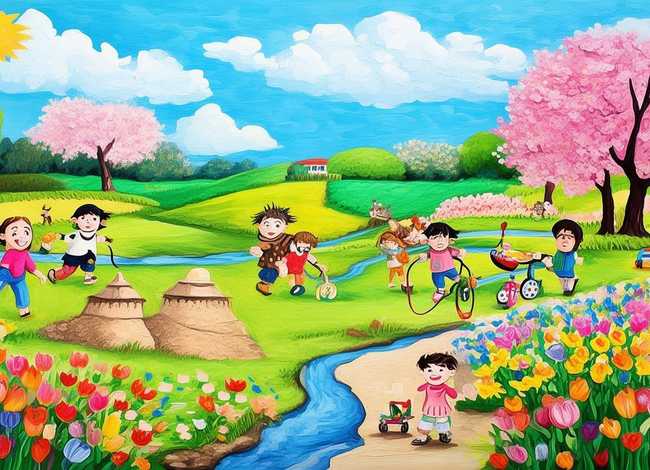 春天的故事儿童绘画；春天的故事幼儿绘画