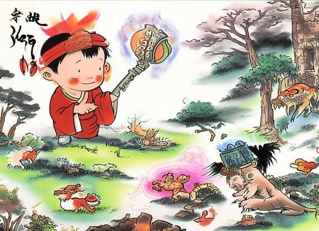 儿童中国神话故事的国画；中国神话故事绘画本