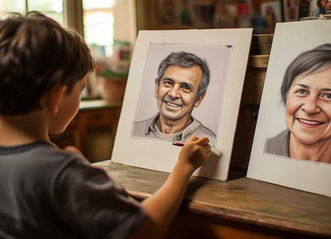 小男孩画父母肖像故事，小男孩画父母肖像故事图片