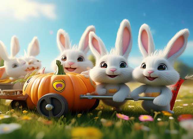 幼儿连环画图片，幼儿连环画图片4张小兔运南瓜