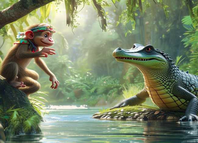 儿童英语版故事猴子和鳄鱼；猴子和鳄鱼的故事英语翻译