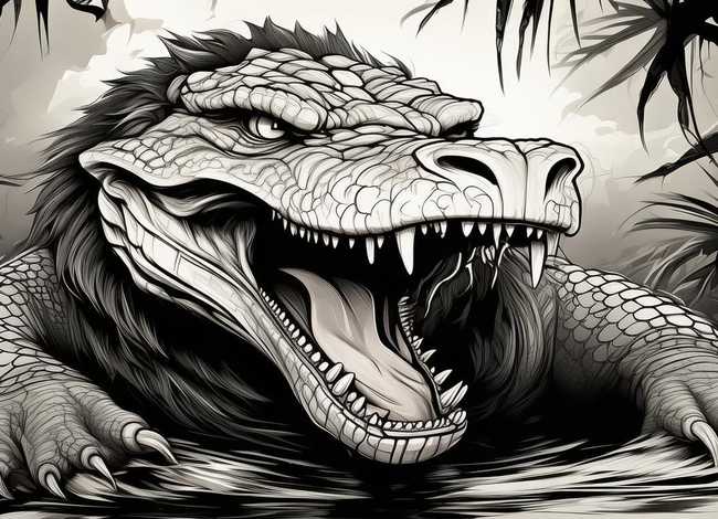 画狮吼鳄鱼简笔画、画狮吼鳄鱼简笔画怎么画