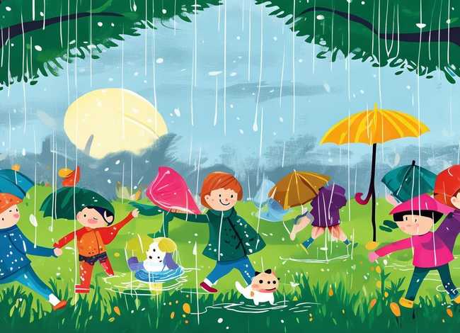 创意儿童画雨天的故事、雨天的故事简笔画