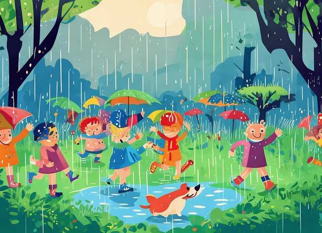 创意儿童画雨天的故事、雨天的故事简笔画