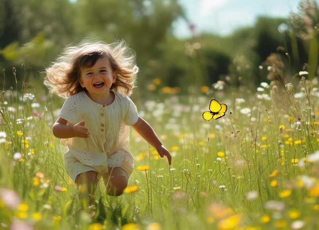 儿童追走追黄蝶的意思；儿童急走追黄蝶的追