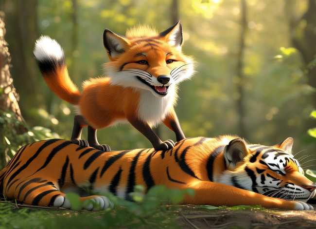 狐假虎威的幼儿故事图片大全，狐假虎威的幼儿故事图片大全简单