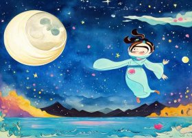 嫦娥奔月儿童画作品大全、嫦娥奔月儿童绘画作品