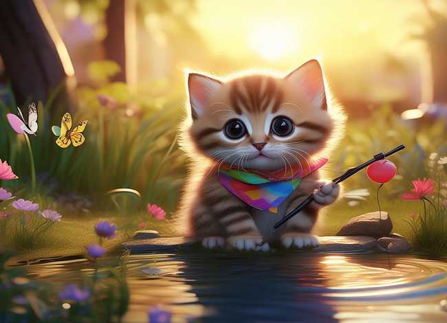 儿童睡前故事小猫钓鱼的故事 - 幼儿睡前故事小猫钓鱼