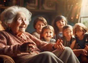 老奶奶给小朋友讲故事 老奶奶在给小朋友讲故事