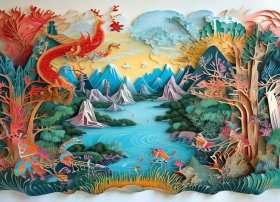 神话剪纸故事手工儿童画 神话故事纸贴画