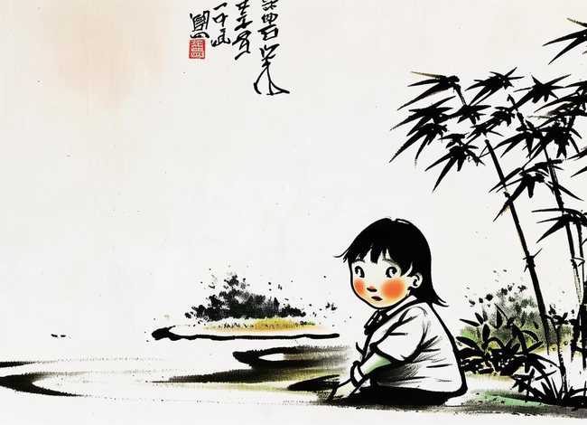 儿童古诗水墨画图片（小学生古诗水墨画简单）