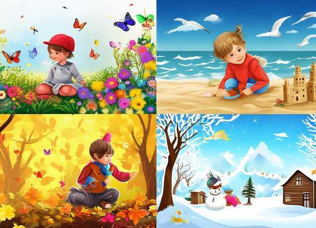 春夏秋冬儿童画图片，春夏秋冬儿童画图片怎么画