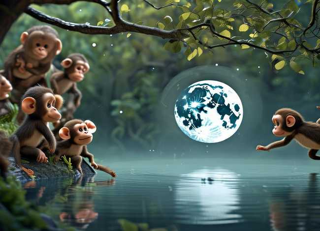 儿童故事猴子捞月篇章、幼儿故事,猴子捞月