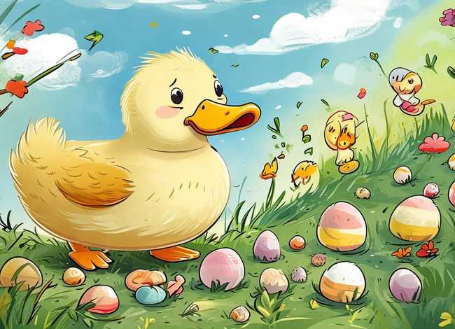 鸭妈妈找蛋儿童画故事；鸭妈妈找蛋的故事简笔画