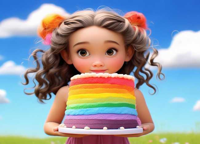 彩虹蛋糕简笔画小女孩；彩虹蛋糕简笔画小女孩图片