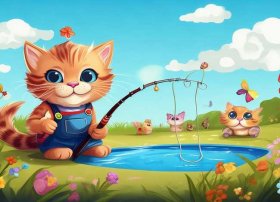 英语绘本故事儿童版小猫钓鱼；英语绘本小故事小猫钓鱼