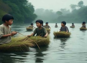 草船借箭儿童故事背景图，草船借箭少儿故事插图
