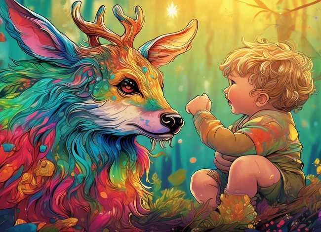 九色鹿儿童故事图片；九色鹿儿童画图片