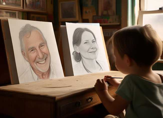 小男孩画父母肖像故事，小男孩画父母肖像故事图片