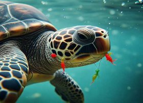 虾米躲在海龟耳朵里的故事；两个小虾米和海龟的故事