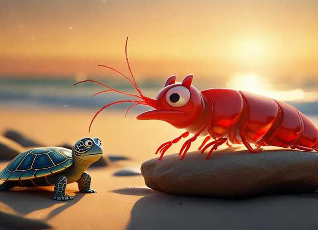 虾米讲故事，虾米在给王八讲故事