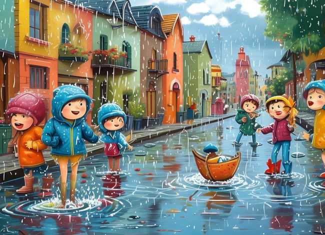 雨天的故事儿童画；雨天的故事画画