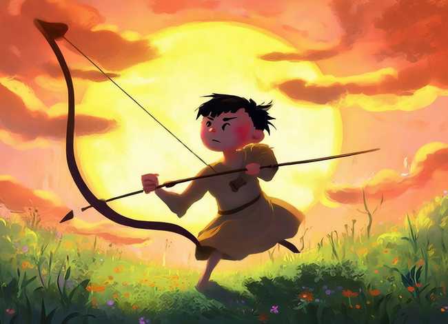 后羿射日儿童故事画图 - 后羿射日儿童画图片