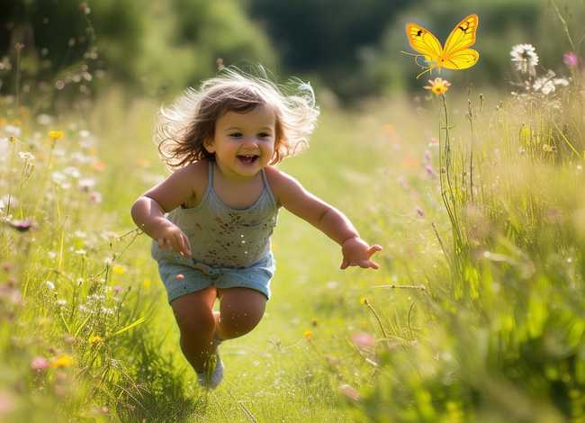 儿童追走追黄蝶的意思；儿童急走追黄蝶的追