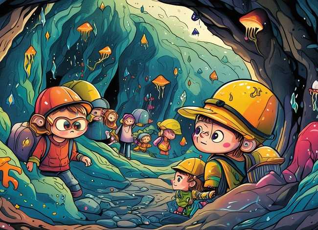 儿童山洞冒险故事 山洞探险儿童画