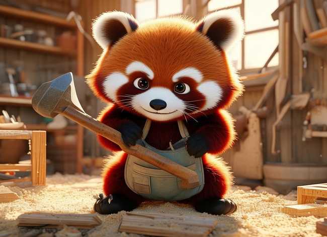 熊猫学木匠的儿童故事；小熊猫学木匠的故事