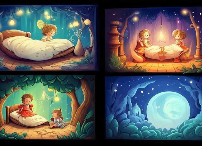 儿童睡前故事四格画；睡前故事绘画版