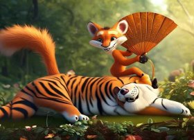 狐假虎威儿童画，狐假虎威儿童画图片