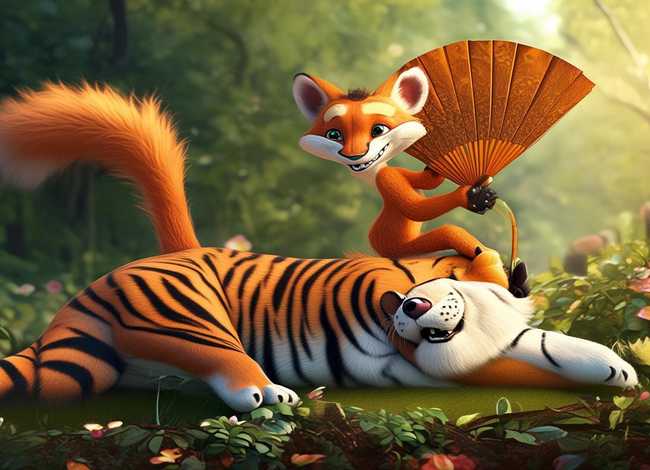 狐假虎威儿童画，狐假虎威儿童画图片