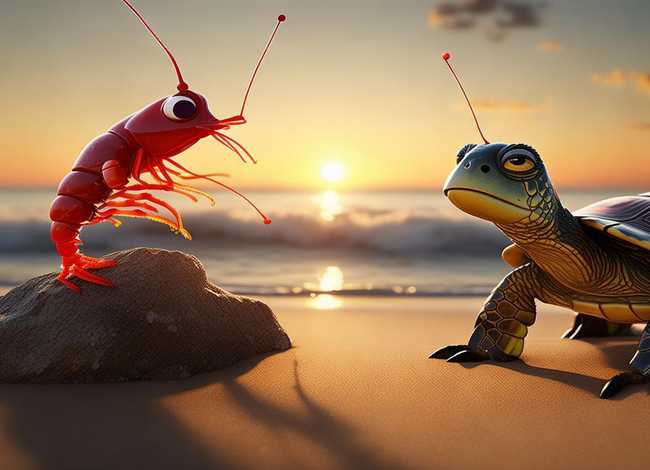 虾米讲故事，虾米在给王八讲故事