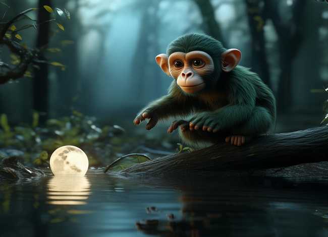 儿童故事猴子捞月看图讲故事，看图讲故事猴子捞月亮