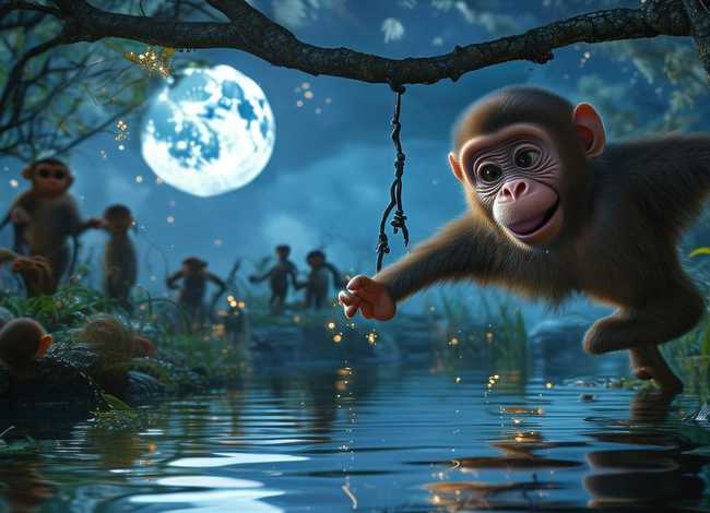 儿童故事大全经典猴子捞月；睡前故事幼儿故事大全猴子捞月亮
