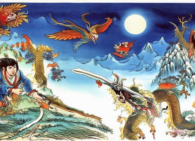 儿童中国神话故事的国画；中国神话故事绘画本