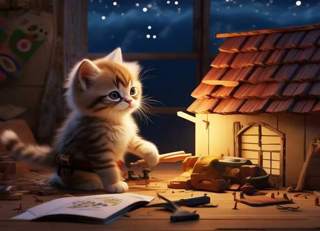 儿童睡前故事小猫修房子 - 小猫猫的故事睡前故事