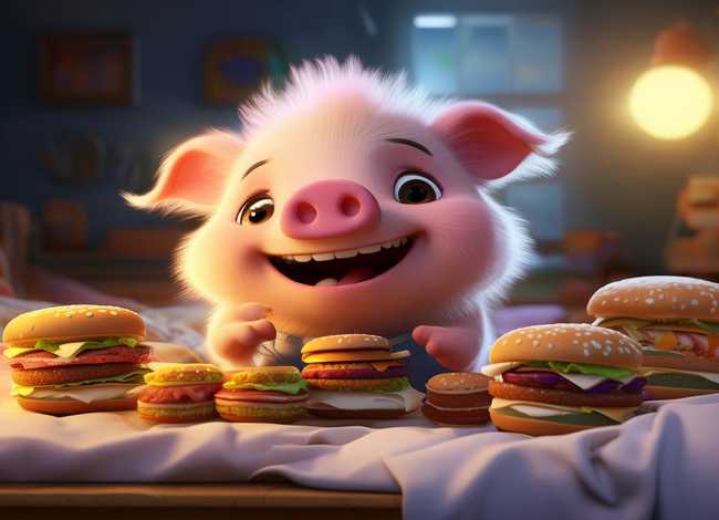 儿童睡前故事小猪吃汉堡的故事、爱吃的小猪睡前故事
