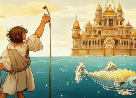 渔夫和金鱼的故事英文版；渔夫和金鱼的故事英文版并配有简笔画插图