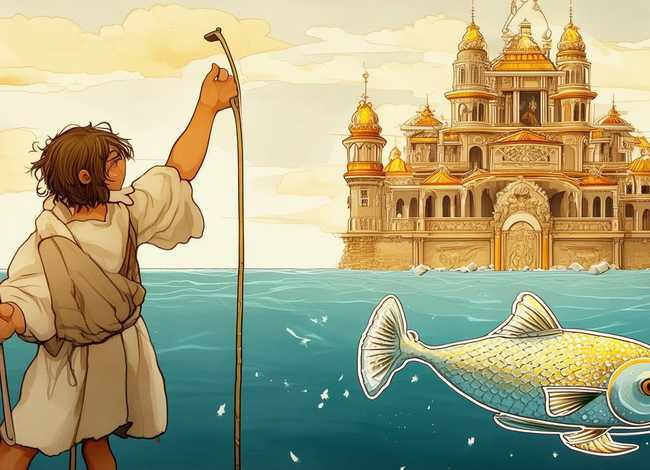 渔夫和金鱼的故事英文版；渔夫和金鱼的故事英文版并配有简笔画插图