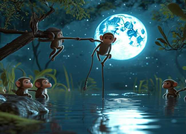 儿童故事猴子捞月亮英文版、英文版猴子捞月亮的故事