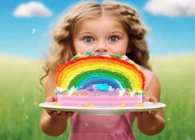 彩虹蛋糕简笔画小女孩；彩虹蛋糕简笔画小女孩图片