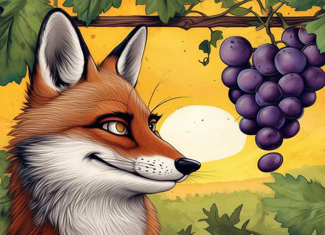 狐狸和葡萄儿童故事插画，狐狸和葡萄的故事图片插画
