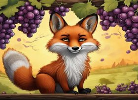 狐狸和葡萄儿童故事插画，狐狸和葡萄的故事图片插画