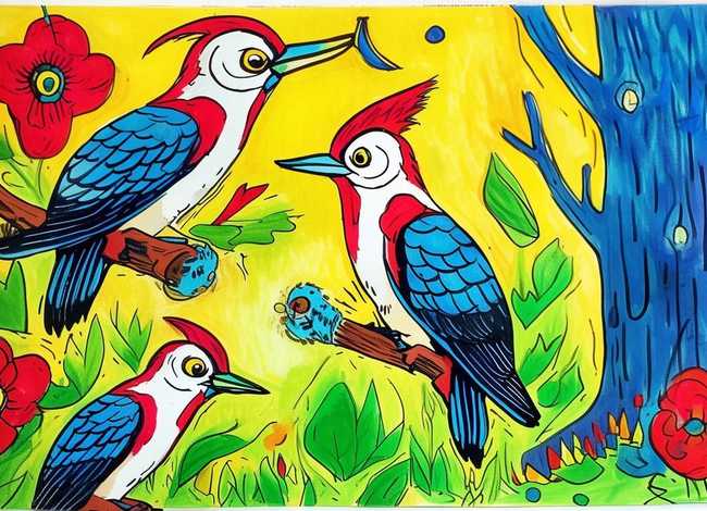 啄木鸟儿童画、啄木鸟儿童画图片大全