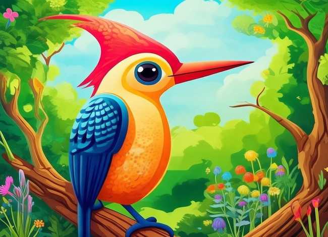 啄木鸟儿童画图片，啄木鸟儿童画作品图片