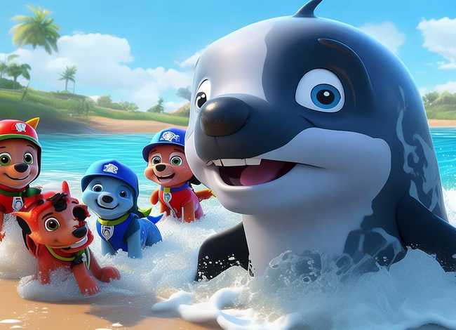 汪汪队救援小鲸鱼的儿童故事、汪汪队游上岸的小鲸鱼故事