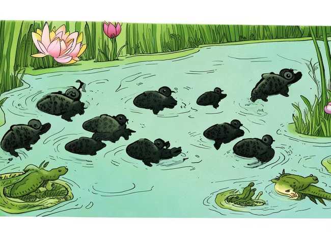 小蝌蚪找妈妈简笔画绘本，小蝌蚪找妈妈绘本简笔画8页